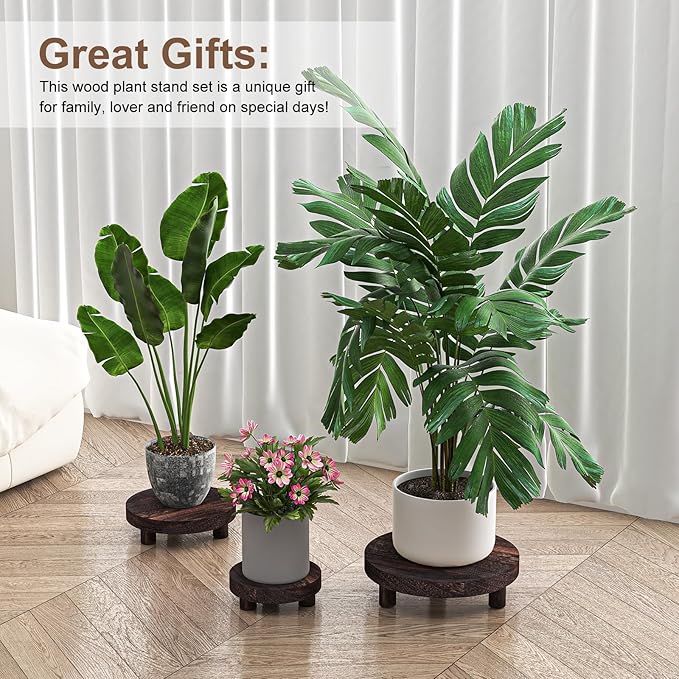 Wood Plant Stand Indoor Outdoor, 12/10/8/6" Round Wood Riser for Decor, Wooden Stool Display Stand Flower Pot Holder Small Planter Tray Modern Potter Decorative for Desktop Counter Room