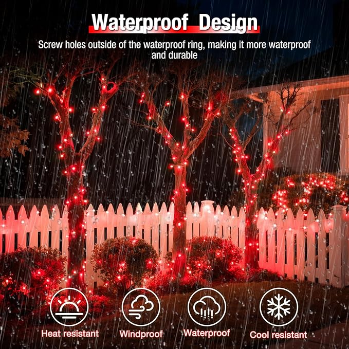 btfarm 4 Pack Solar String Lights Outdoor - 320LED 132FT Solar Fairy Lights Outside Waterproof 8 Modes, Copper Wire Solar Powered Twinkling Lights for Tree Garden Christmas Wedding Party Decor, Red