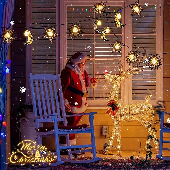 Beautyard Solar String Lights Outdoor Star Moon Sun 13Ft 153In Led Solar Powered Decorative Lights for Garden Patio Yard Trees Mothers Birthday Gifts Party (Warm White) (Star Moon Sun String Lights)