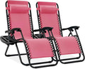 Best Choice Products Set of 2 Adjustable Steel Mesh Zero Gravity Lounge Chair Recliners w/Pillows and Cup Holder Trays - Pink