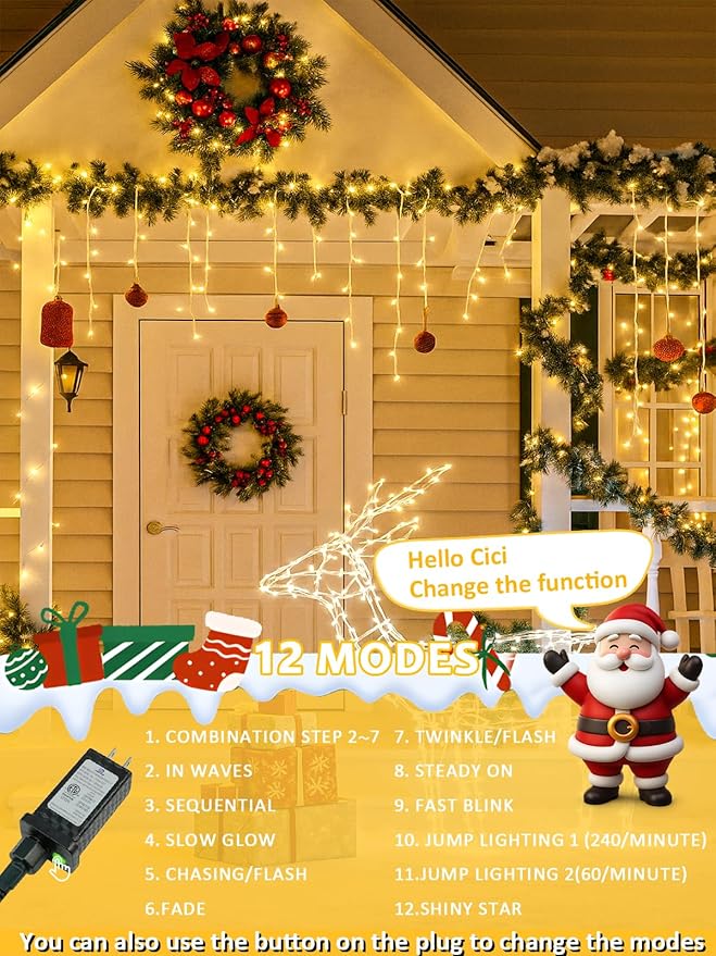 Smart String Lights With Voice Control Indoor Outdoor, Clear Wire 66Ft 200 LED Christmas Lights, Dimmable 12Modes Twinkle Fairy String Light Waterproof for Xmas Tree Wedding Party Bedroom (Warm White)