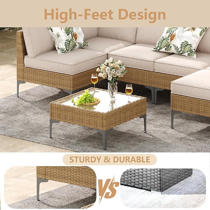 Jing's Villa 5-Piece Outdoor Patio Furniture Set,Ratten Conversation Sectional Sofa w/Coffee Table, All-Weather Patio Conversation Set with Thick and Anti-Slip Cushions for Backyard,Deck,Beige