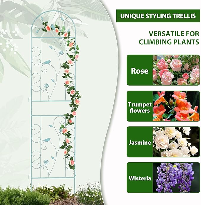 Metal Garden Trellis for Climbing Plants, 86.5" x 19.7" Metal Plant Trellis Outdoor, Green Iron Garden Trellis, Clematis Rrellis Outdoor, Arched Decoration Suitable for courtyards, lawns, Gard, Green