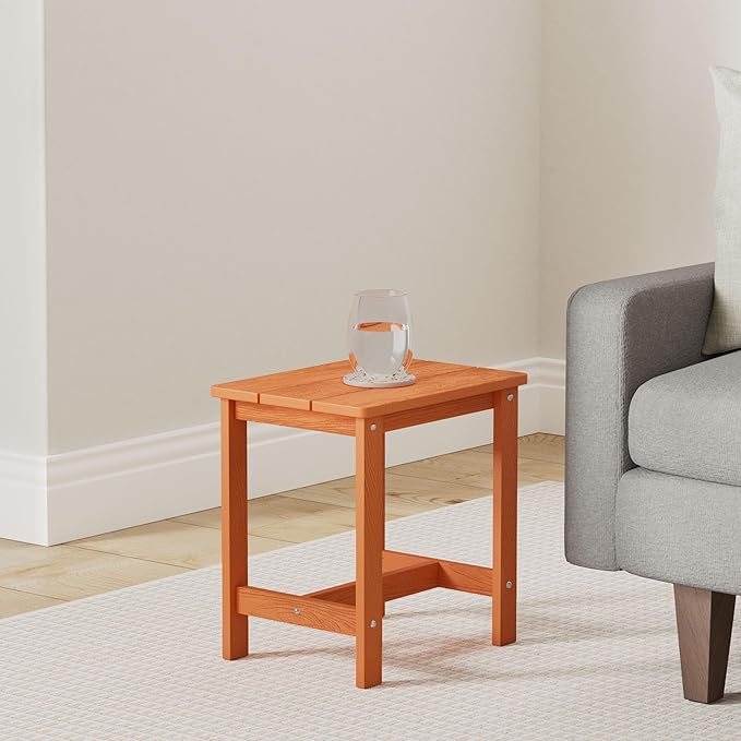 LUE BONA Outdoor Side Table, HDPS Small Outdoor Table, Adirondack Side Table, Outside End Table for Patio, Porch, Deck, Pool, Weather Resistant/Easy Maintenance/Indoor or Outside Use, Orange