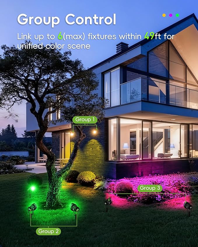CORESLUX Smart RGBW Spot Lights Outdoor, Color Changing Warm White Landscape Lights with APP and Remote Control, Spotlight Waterproof for Garden Yard Patio Landscape, 4 Pack