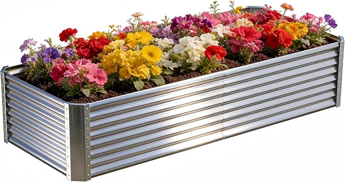 Galvanized Raised Garden Bed Kit Outdoor Patio,8x4x2ft Large Rectangular Metal Planter Boxes,Deep Root Box Planter for Gardening, Vegetables, Flowers, Herbs, 1 Pack, Silver
