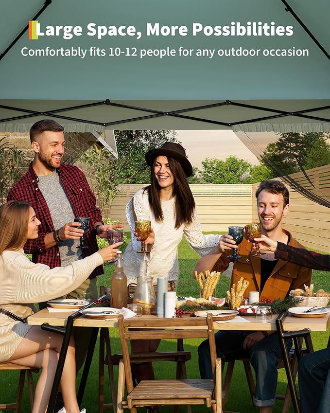 Canopy Tent 12x12 ft, Pop Up Gazebo One-Push Setup with 4 SandBags for Backyard Parties and BBQs, Mosquito Netting & Height Adjustable - Lake Blue