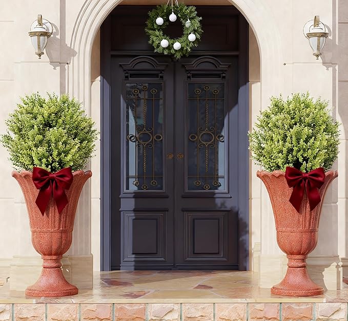 23" Tall Planters for Outdoor Plants Set of 2, Planter with Drainage Holes and Petal Design, Large Outdoor Planters for Porch, Garden, Indoor, Red