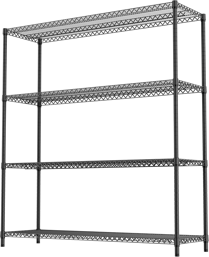 2800LBS 59" W 4 Tiers Storage Shelves Load, Metal Shelving Wire Metal Shelving Unit Shelves for Storage Adjustable Garage Shelving for Pantry Kitchen Garage Black 17.7" D x 59.1" W x 70.4" H