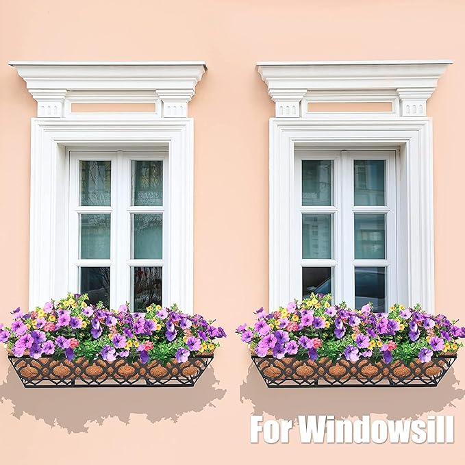 6pcs 24 Inch Window Deck with Coco Liner, 24" Window Boxes Horse Trough with Coconut Coir Liner, Metal Hanging Flower Planter Window Basket Deck Railing Planter Boxes for Outdoor Indoor Lawn