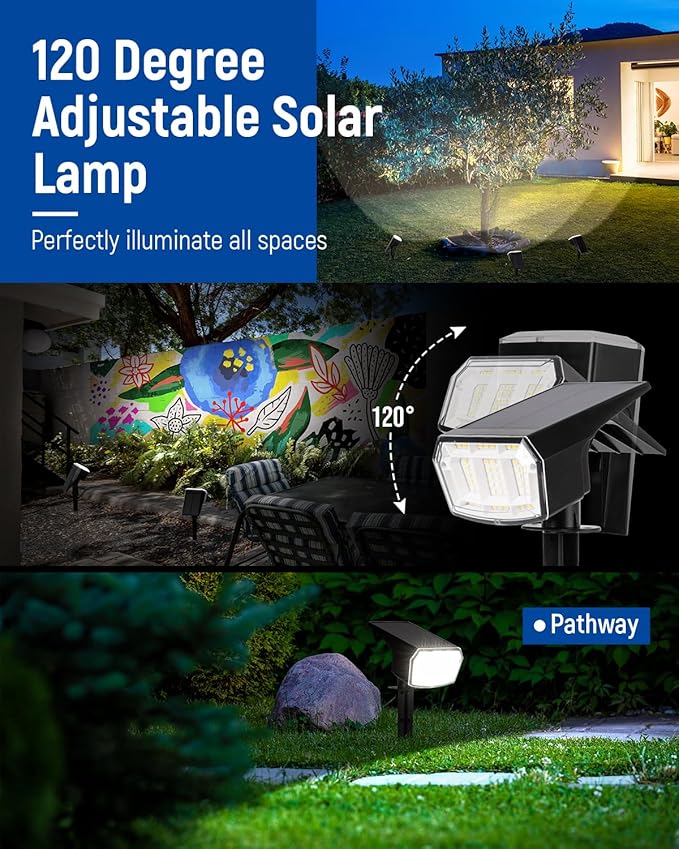 Solar Spot Lights Outdoor 63 LED 3 Lighting,Waterproof IP65 Modes Spotlights for Outside House Yard Garden Landscape Lights 4 Pack (Natural Light)