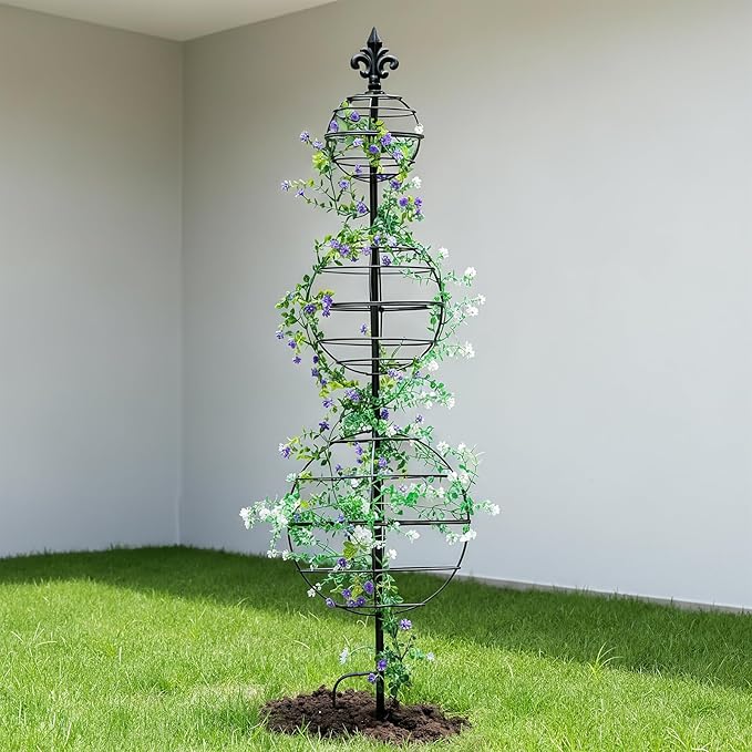 Obelisk Trellis - Elegant 49.5 x 12 Inch Metal Climbing Plant Support for Outdoor Roses, Potted Vines, and Flower Gardens - Perfect Decorative Accent for Home and Garden Decor