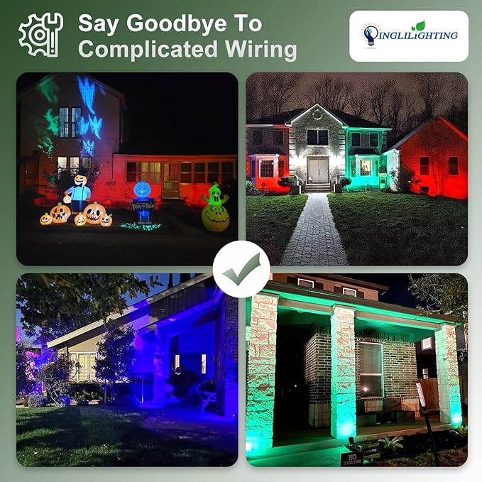 DINGLILIGHTING Solar Lights Outdoor Waterproof: IP65 Led Spot Light Decorations for Garden Yard - Multicolor RGB Solar Powered for Halloween Christmas - Dust to Dawn Uplighting Landscape Pathway 4PC