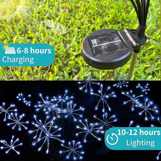 JJGoo Solar Garden Lights, New Upgraded 2 Pack Solar Swaying Starburst Light, Waterproof Fireworks Outdoor Lights, Yard Patio Pathway Decoration, Blue