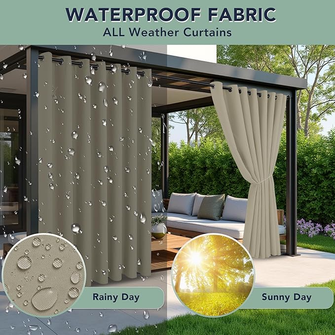 Outdoor Curtains for Patio Waterproof - 6 Panels Privacy Weatherproof Outside Curtains with Grommets for Pergola, Gazebo, Porch, Cabana, Balcony, 54 x 84 Inch, Taupe