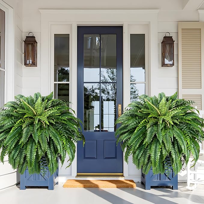MARTINE MALL 2Pcs 48'' Fake Ferns Look Real Artificial Ferns for Outdoors, 88 Branches Large Faux Boston Fern for Outdoor Planter Realistic UV Resistant Hanging Artificial Fake Plants for Porch Patio
