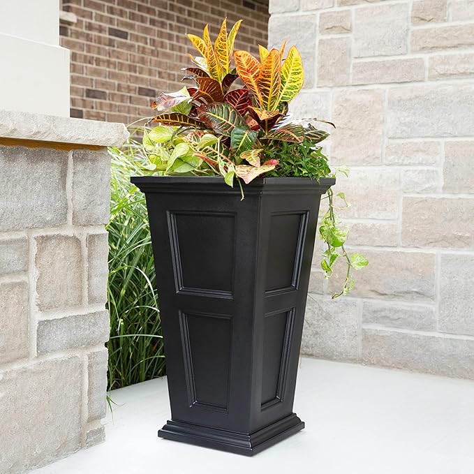 Mayne Fairfield 34-Inch Tall Planter – Weather-Resistant Self-Watering Indoor/Outdoor Garden Pot for Flowers, Patio, Porch, and Entryway, Durable Design