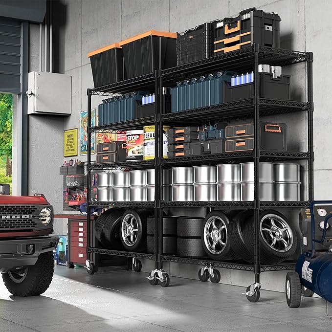 53" W Garage Shelving 5 Tier Industrial 2200LBS Metal Shelving Units for Commercial, Basement, Pantry, Warehouse, School, Black Heavy Duty Easy Assembly 53.2" W x 23.6" D x 73.6" H