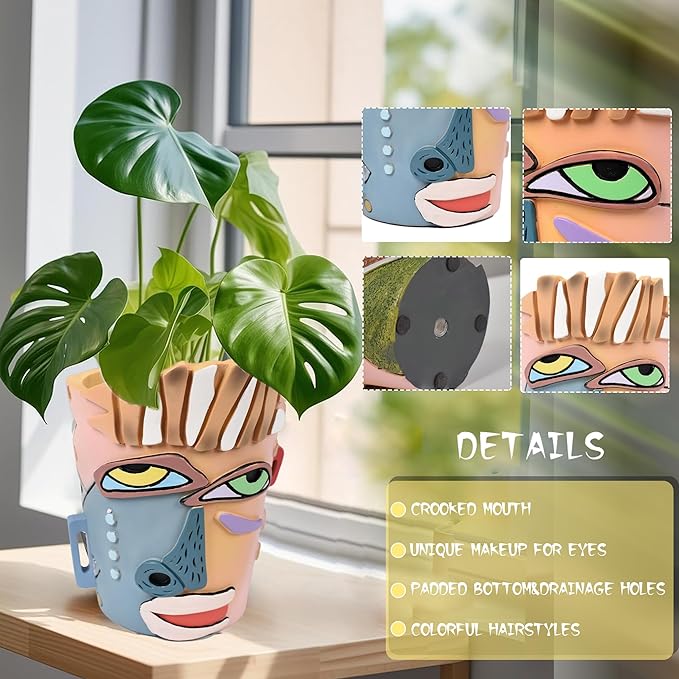 Abstract Face Planters Pots Head,Unique Head Planter for Indoor Plants,Funny Face Flower Pot,Colorful Plant Pots for Outdoor Garden Decor and Home Art Decoration(Contemporary)