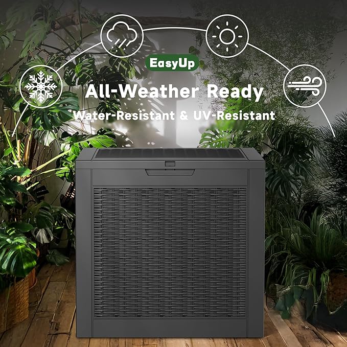 EasyUp 30 Gallon Resin Deck Box, Patio Outdoor Deck Box for Furniture, Garden Tools and Tools Storage, Waterproof Outside Storage Boxes(Black)