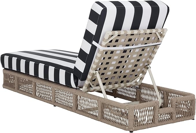 SAFAVIEH Outdoor Patio Furniture Collection - Gillian Heather Tan Rope Daybed, Navy Stripe Cushion, Coastal Sunlounger, Fully Assembled (PAT7527F)