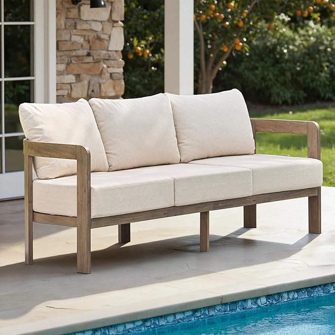 Outdoor Couch Aluminum Patio Furniture, 3-Seat All-Weather Metal Modern Patio Sofa with Washable Thick Cushion for Garden/Backyard/Porch, Beige