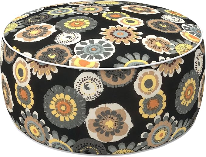 LVTXIII Indoor/Outdoor Inflatable Ottoman with Handle D21 x H9 Inch, Weather-Resistant Round Footstool Pouf for Patio Camping Living Room, Portable Footrest Extra Seating, Black Yellow Crosby
