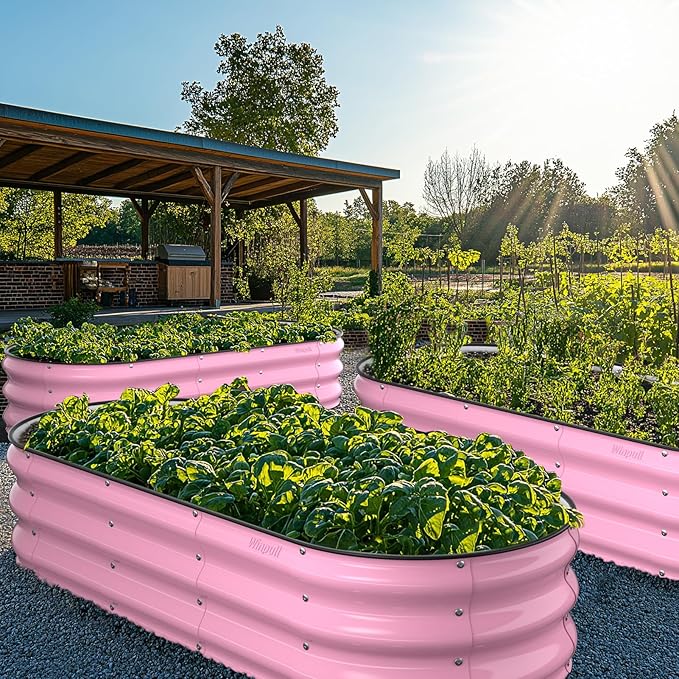 Raised Garden Bed Kit, 5x2x1 ft Galvanized Planter Box Outdoor with Safety Edging, Large Metal Raised Beds for Gardening Vegetables Flower Fruits (Blush Pink)