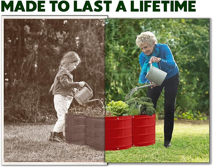Plant & Plot Galvanized Raised Garden Beds Outdoor // 3×3×1 ft Planter Raised Beds for Gardening, Vegetables, Flowers // Large Metal Garden Box (Red) // Patented Tool-Free Design