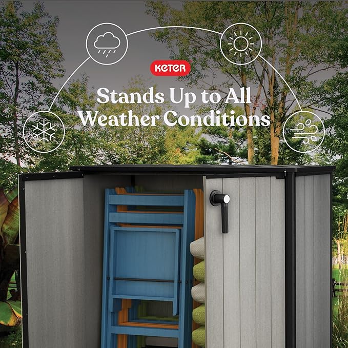 Keter Patio Store 4.6 x 4.0 ft. Resin Outdoor Storage Shed with Paintable and Drillable Walls for Customization-Perfect for Yard Tools and Pool Toys, Grey