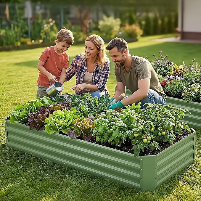 INNO STAGE Galvanized Raised Garden Bed Kit, 6x3x1FT Metal Raised Garden Beds for Vegetables, Rust-Resistant & Easy Assembly, Outdoor Raised Beds for Gardening, Flowers, Herbs (Green)