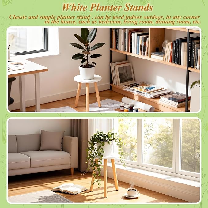Plant Stand Indoor/Outdoor for Plants,Wood White Planter Stands Holder Mid Century Pedestal Shelf,Sturdy Short Flower Rack Boho Short Plant Table 15.7"Tall Wooden Plants Stool for Garden,Patio
