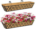 2 Pack 30 Inch Window Boxes Planters Railing Planter Box with Adjustable Brackets for Porch Fence Patio Balcony Hanging Flower Baskets with Coco Liners for Outdoor Garden Décor - Bronze