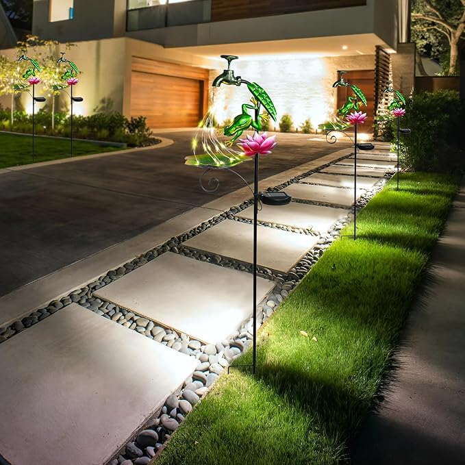 Bshine Frog Solar Outdoor Garden Lights, Waterproof Metal Solar Garden Stakes for Pathways, Poolside, Backyard Decorations, Yard Art, Lawn Decorations, Frog Gift for Mom