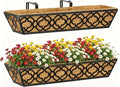Y&M 24" Window Boxes Horse Trough with Coconut Coir Liner, 2pcs 24 Inch Window Deck with Coco Liner, Black Metal Hanging Flower Planter Window Basket Deck Railing Planter Boxes for Outdoor Indoor Lawn