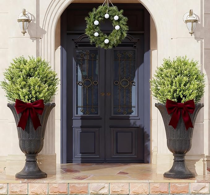23" Tall Planters for Outdoor Plants Set of 2, Planter with Drainage Holes and Petal Design, Large Outdoor Planters for Porch, Garden, Indoor, Black