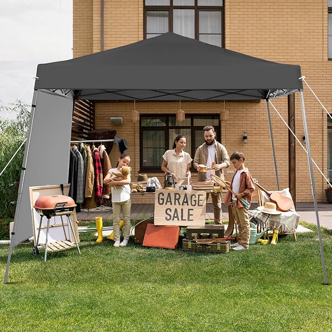Canopy Tent, 10X10 FT Pop Up Canopy Outdoor Tent Slant Legs with Carrying Bag, Portable Gazebo Shelter - 8X8 FT Canopy Cover (Dark Grey with 1 Sidewall)
