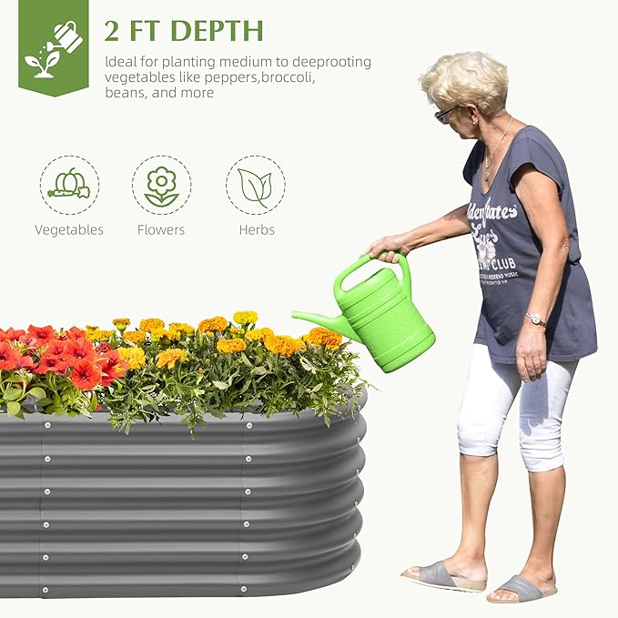 Galvanized Raised Garden Bed, Outdoor Planter Bed, Metal Planter Box for Gardening and Planting,8x2x1.5ft, Dark Grey
