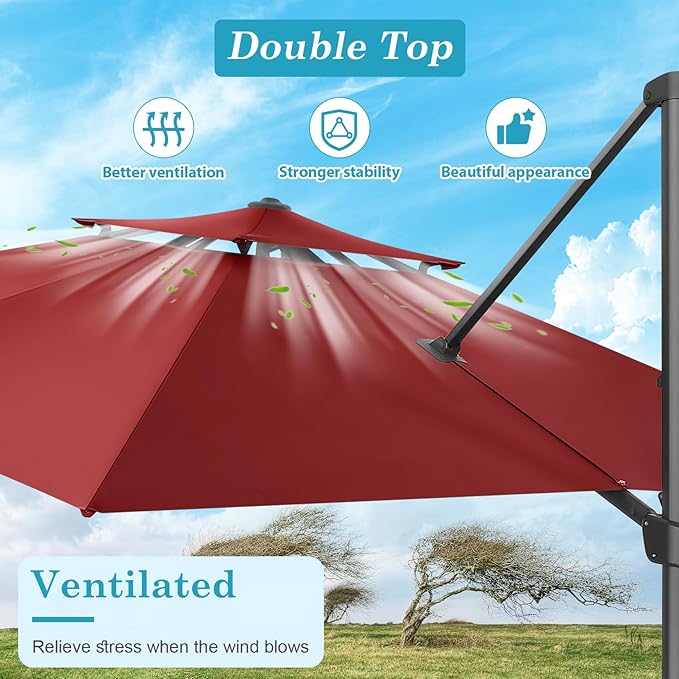 HOTEEL10x10ft Patio Umbrella Cantilever Umbrellas - Upgrade and Intensify - 360 Rotation and 5 Angles Adjustment - Aluminum Offset Pool Umbrella Outdoor Umbrellas for Patio Garden Pool