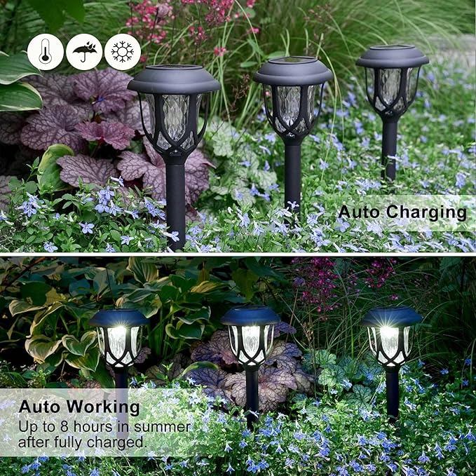 EXCMARK 10 Pack Solar Lights Outdoor Decorative, Solar Pathway Lights Outdoor, Solar Powered Garden Yard Lights for Walkway Sidewalk Driveway. (Black, Cool White)
