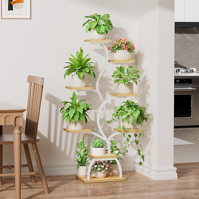 Plant Stand Indoor with Grow Light - 8 Tiered Plant Shelf Indoor, Corner Plant Stand, 49" Tall Plant Shelf with Lights for Indoor Growing, Lighted Flower Holder for Living Room, Balcony (White)