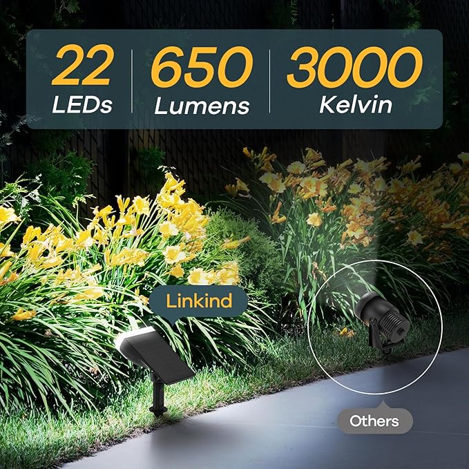 Linkind Solar Lights Outdoor Waterproof IP65, StarRay Dusk-to-Dawn Outdoor Solar Lights, 3 Lighting Modes Solar Spot Lights Outdoor for Garden, Yard, Landscape (Daylight, 4 Pack)