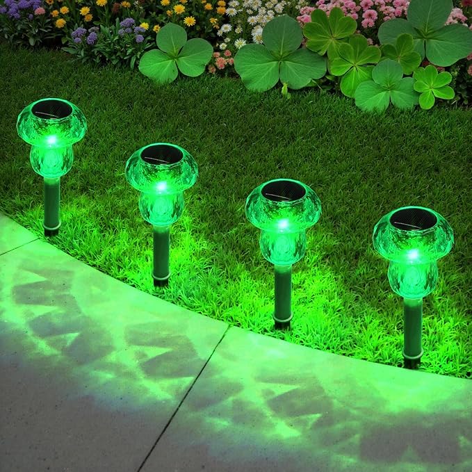 Mancra 8 Pack Solar Garden Lights Outdoor, Green LED Mushroom Solar Pathway Lights Waterproof Dusk to Dawn Solar Lights for Yard Walkway Garden Decor