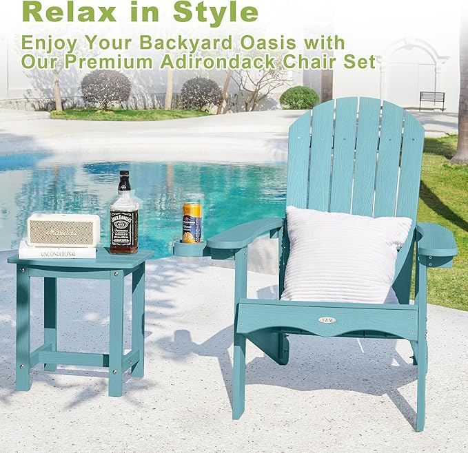 Y&M Outdoor Side Table, HIPS Adirondack Small Single Table, Waterproof Square Outside Table, Balcony Modern End Tables for Patio, Pool, Beach, Porch, Deck, Indoor or Outdoor Use, Light Blue