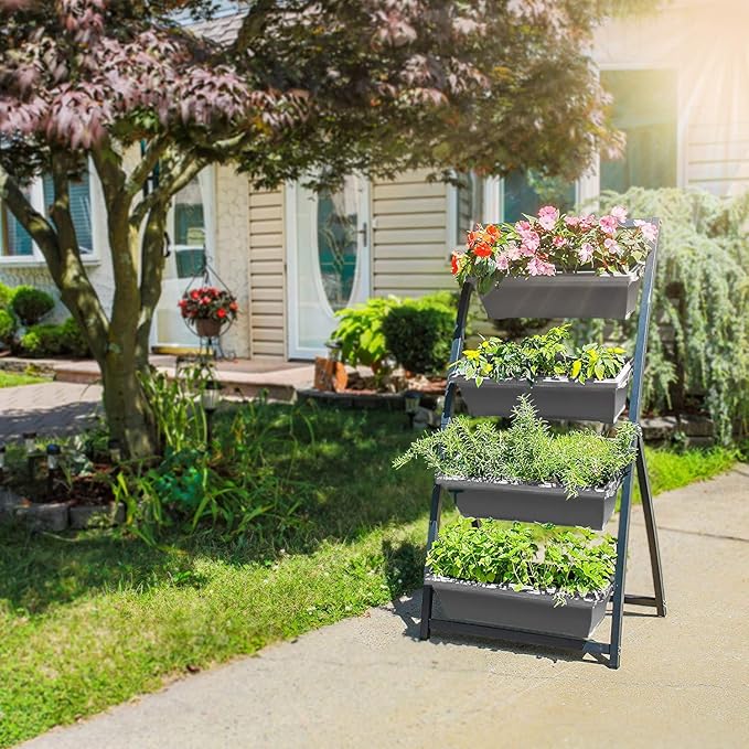 Outland Living 4-Ft Raised Garden Bed - Vertical Garden Freestanding Elevated Planters 4 Container Boxes - Good for Patio Balcony Indoor Outdoor - Perfect to Grow Vegetables Herbs Flowers