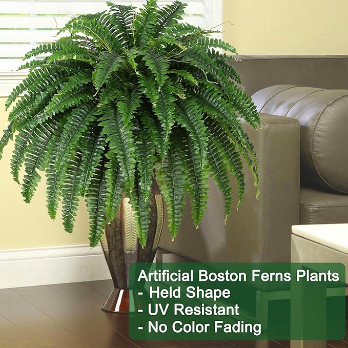 Single Silky Artificial Boston Fern Bush, 43Inch Large Artificial Ferns for Outdoors, Large Faux Ferns Artificial Plants,Suitable for Decorating Office, Living Room Faux Greenery,69Branches