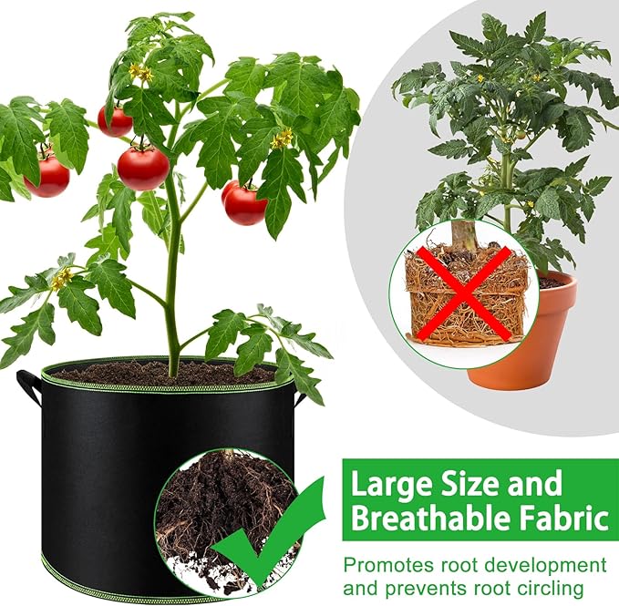 NACHLYNN 5-Pack 15 Gallon Grow Bags Thickened Nonwoven Fabric Pots Heavy Duty Aeration Fabric Pots with Handles Plant for Gardening Fruits Flowers Plant