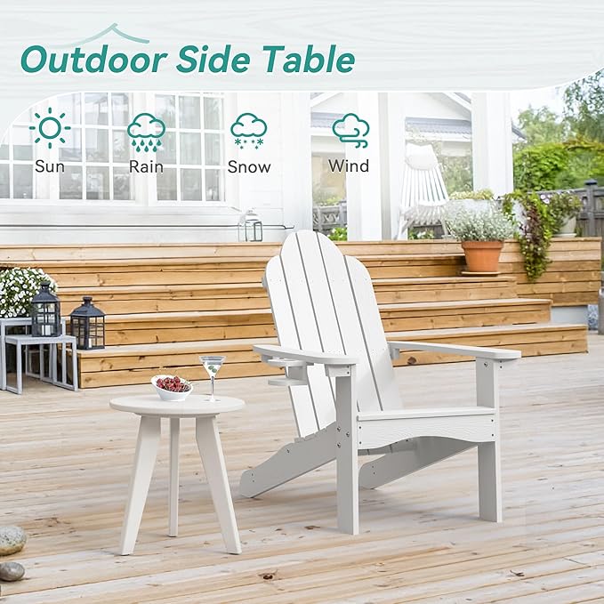 HDPE White Round Outdoor Table, Weather-Resistant, 15.8x15.8x16.7 inches, 150lbs Load Capacity, Modern Design, End Table for Patio, Porch, Deck, Living Room, Bedroom, Plant Stand