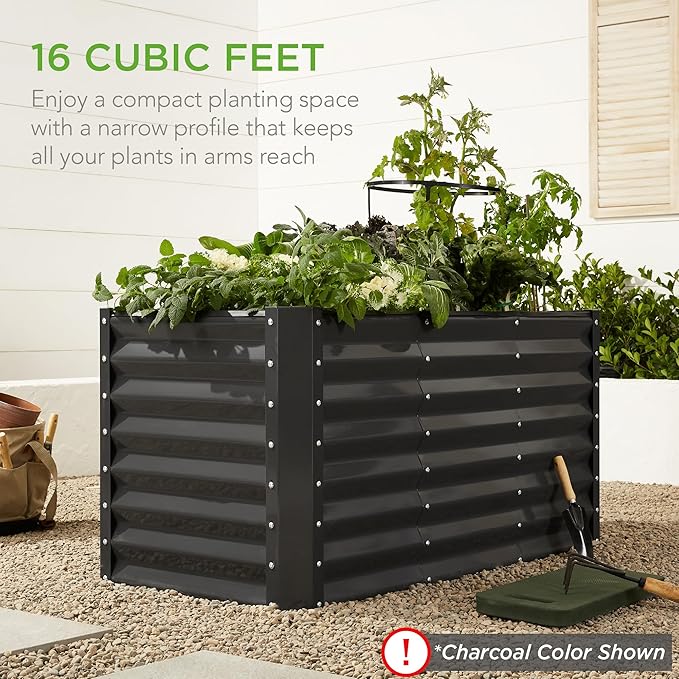 Best Choice Products 4x2x2ft Outdoor Metal Raised Garden Bed, Deep Root Box Planter for Vegetables, Flowers, Herbs, 119 Gallon Capacity, 100% Non Toxic Materials - White