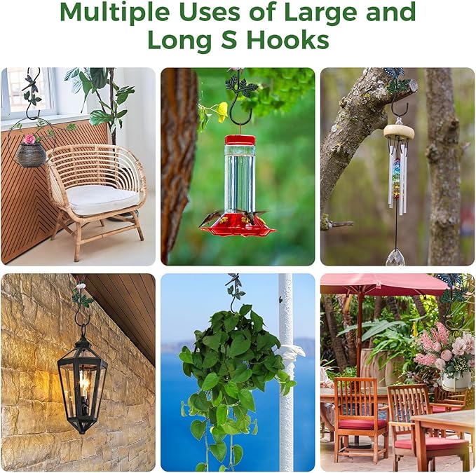 Large Decorative S Hooks, Set of 3 Plant Hangers, Beautiful and Vivid Plant Hook for Hanging Outdoor Indoor Garden Plants, Flower Baskets, Pots, Bird Feeders